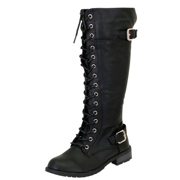 Black Lace-Up Combat Boots - Picture 5 of 10